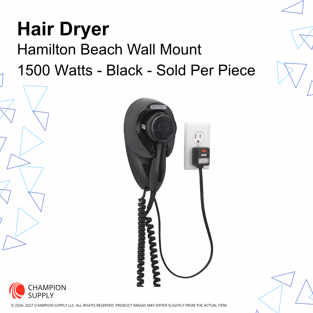 Hamilton Beach Wall-Mount Hair Dryer- 1500 Watts, Black, Each